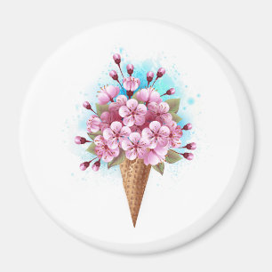 Pink Sakura Ice Cream Waffle Cone Magnet