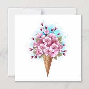 Pink Sakura Ice Cream Waffle Cone Magnetic Invitation