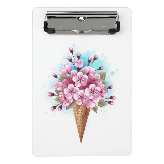 Pink Sakura Ice Cream Waffle Cone Mini Clipboard (Front)