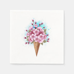 Pink Sakura Ice Cream Waffle Cone Napkin