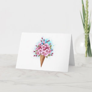 Pink Sakura Ice Cream Waffle Cone Note Card