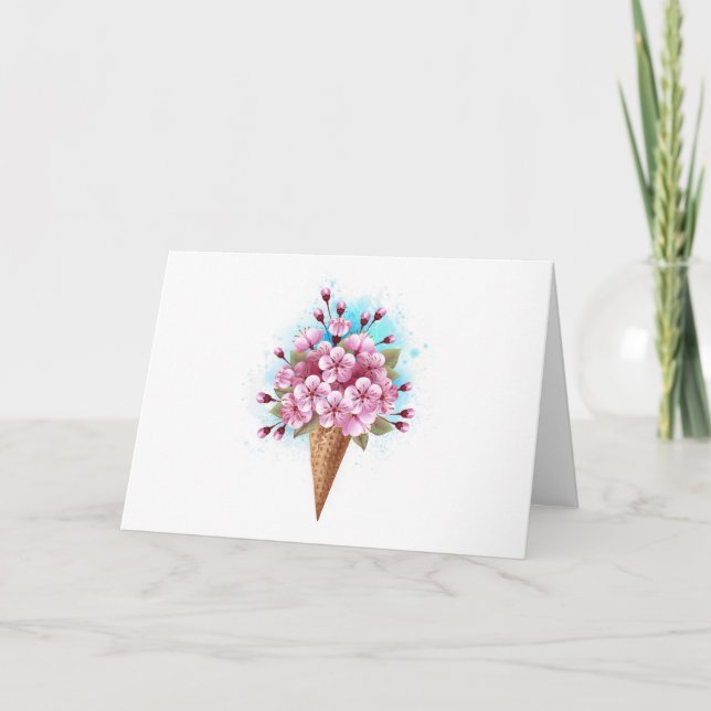 Pink Sakura Ice Cream Waffle Cone Note Card (Front)