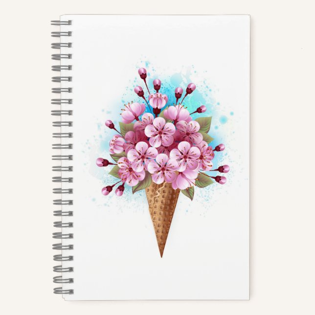 Pink Sakura Ice Cream Waffle Cone Notebook (Front)