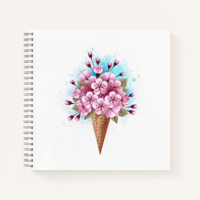 Pink Sakura Ice Cream Waffle Cone Notebook (Front)