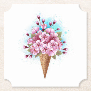 Pink Sakura Ice Cream Waffle Cone Paper Coaster