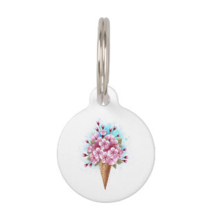 Pink Sakura Ice Cream Waffle Cone Pet Tag