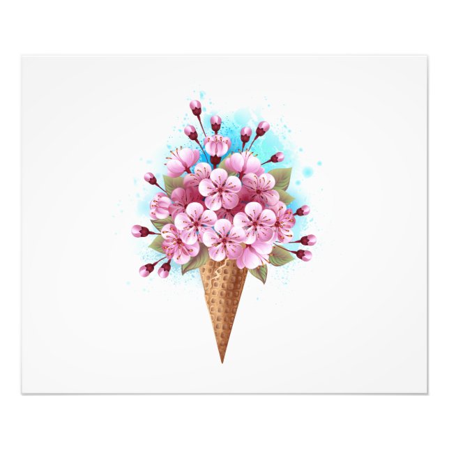 Pink Sakura Ice Cream Waffle Cone Photo Print (Front)
