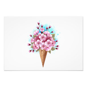 Pink Sakura Ice Cream Waffle Cone Photo Print