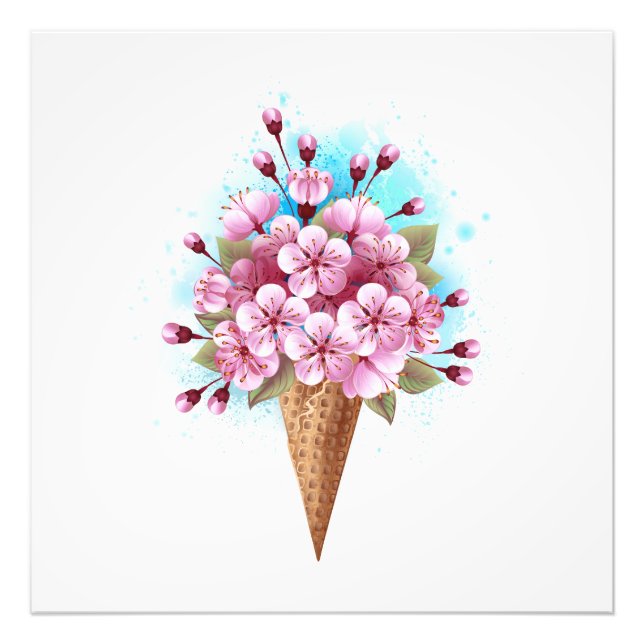 Pink Sakura Ice Cream Waffle Cone Photo Print (Front)