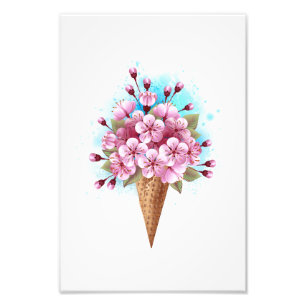 Pink Sakura Ice Cream Waffle Cone Photo Print