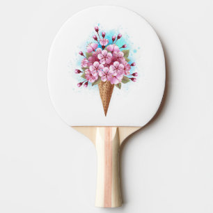 Pink Sakura Ice Cream Waffle Cone Ping Pong Paddle
