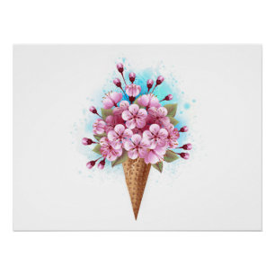 Pink Sakura Ice Cream Waffle Cone Poster