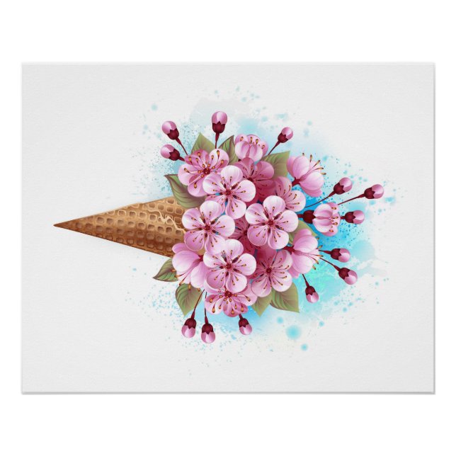 Pink Sakura Ice Cream Waffle Cone Poster (Front)