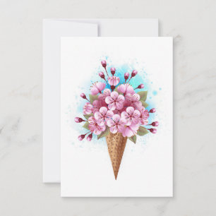 Pink Sakura Ice Cream Waffle Cone RSVP Card