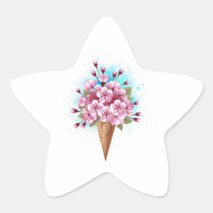 Pink Sakura Ice Cream Waffle Cone Star Sticker