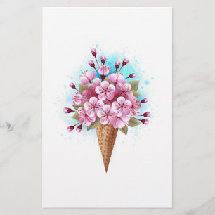Pink Sakura Ice Cream Waffle Cone Stationery