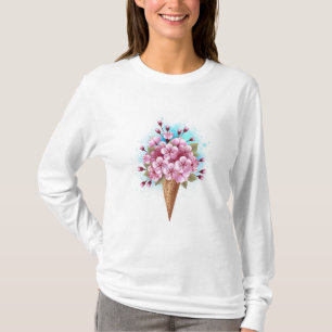Pink Sakura Ice Cream Waffle Cone T-Shirt