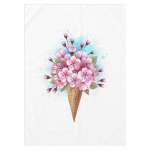 Pink Sakura Ice Cream Waffle Cone Tablecloth
