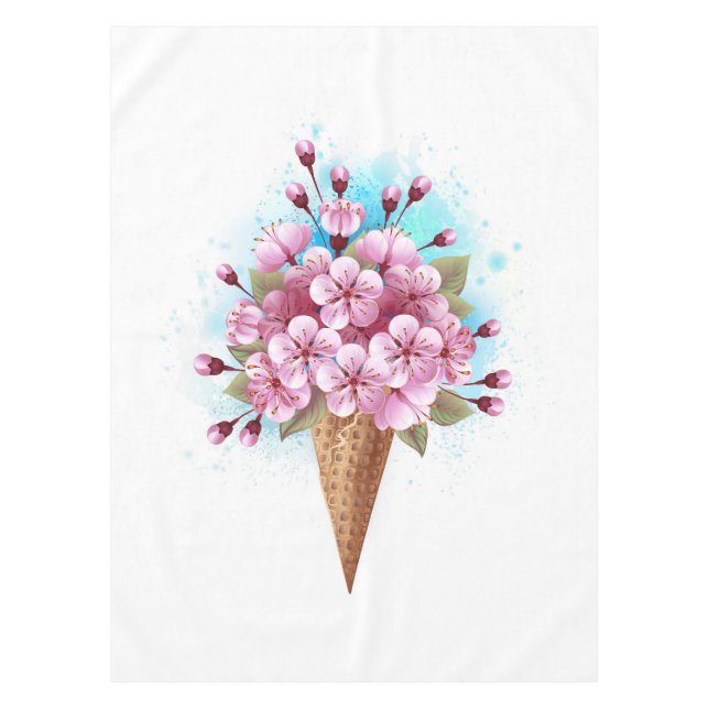 Pink Sakura Ice Cream Waffle Cone Tablecloth (Front)