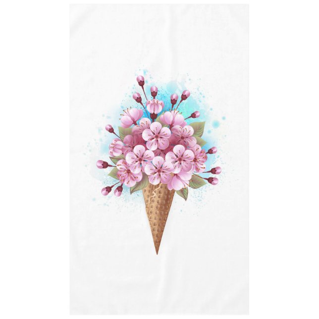 Pink Sakura Ice Cream Waffle Cone Tablecloth (Front)