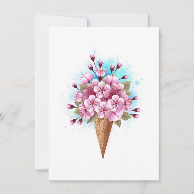 Pink Sakura Ice Cream Waffle Cone Thank You Card (Front)