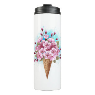 Pink Sakura Ice Cream Waffle Cone Thermal Tumbler