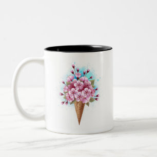 Pink Sakura Ice Cream Waffle Cone Two-Tone Coffee Mug