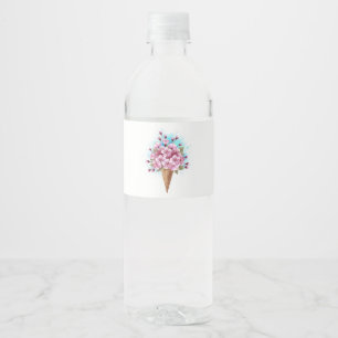 Pink Sakura Ice Cream Waffle Cone Water Bottle Label