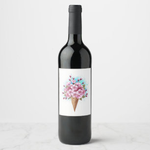 Pink Sakura Ice Cream Waffle Cone Wine Label