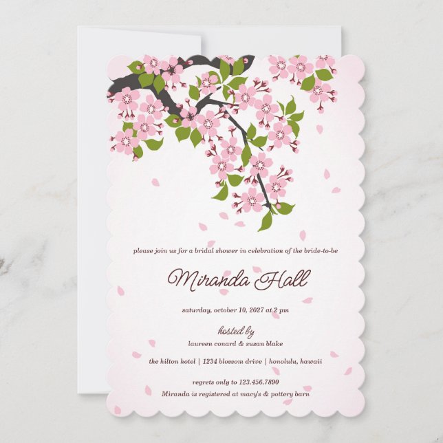 Pink Sakura Japanese Cherry Blossoms Bridal Shower Invitation (Front)