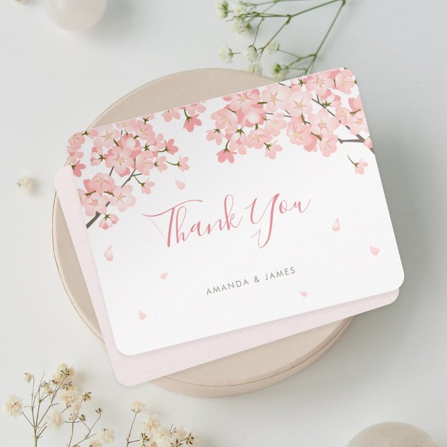 Pink Sakura Japanese Cherry Blossoms Wedding Thank You Card (Creator Uploaded)