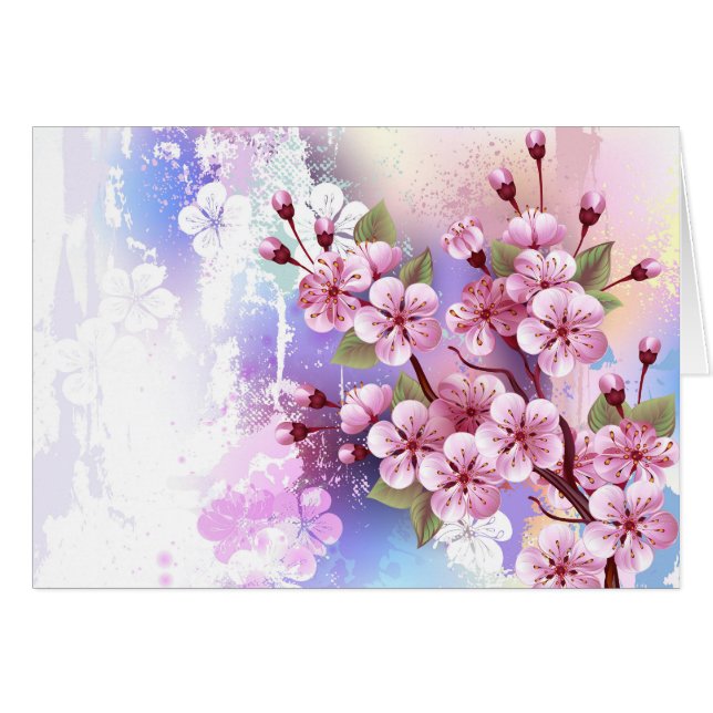 Pink Sakura on Painting Background (Front Horizontal)