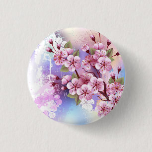 Pink Sakura on Painting Background 3 Cm Round Badge