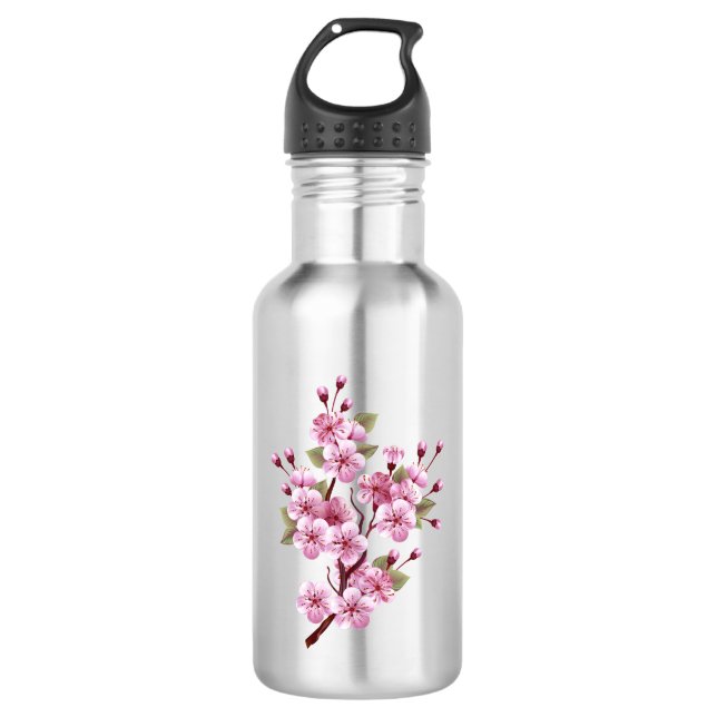 Pink Sakura on Painting Background 532 Ml Water Bottle (Front)