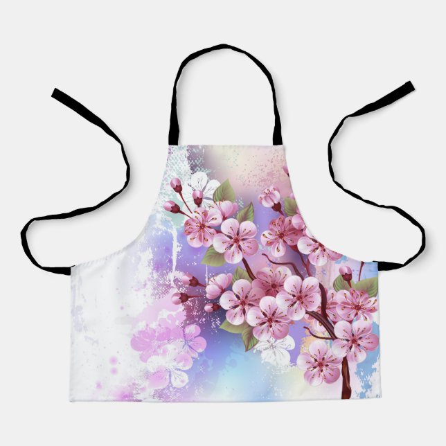 Pink Sakura on Painting Background Apron (Front)