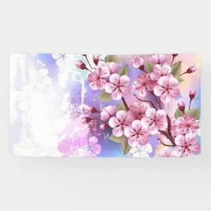 Pink Sakura on Painting Background Banner