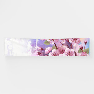 Pink Sakura on Painting Background Banner