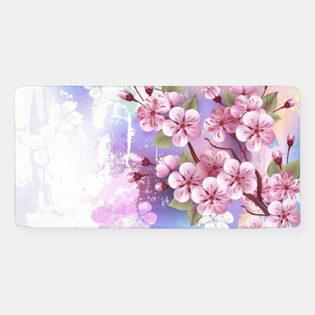 Pink Sakura on Painting Background Banner (Horizontal)