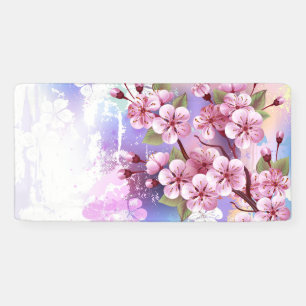 Pink Sakura on Painting Background Banner