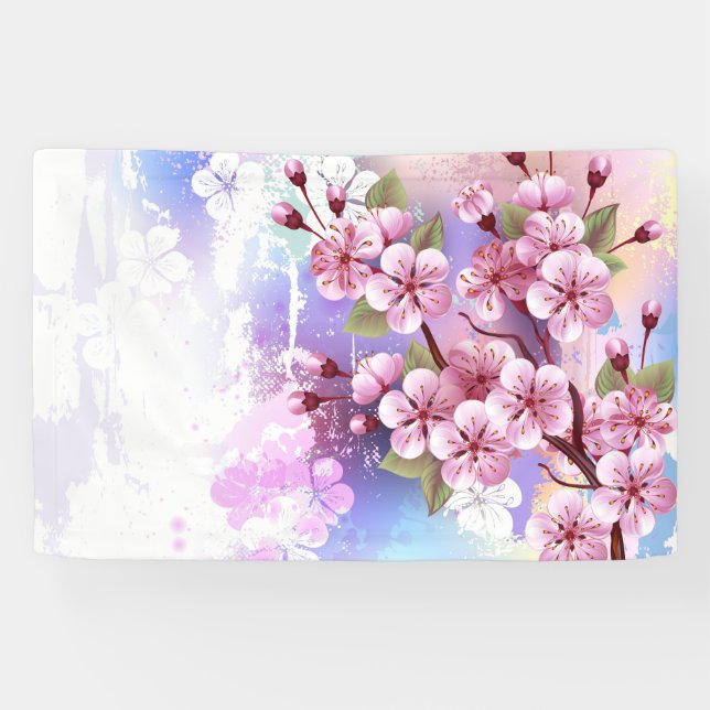 Pink Sakura on Painting Background Banner (Horizontal)