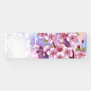 Pink Sakura on Painting Background Banner