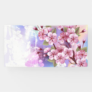 Pink Sakura on Painting Background Banner
