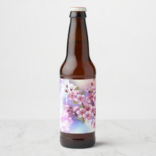 Pink Sakura on Painting Background Beer Bottle Label