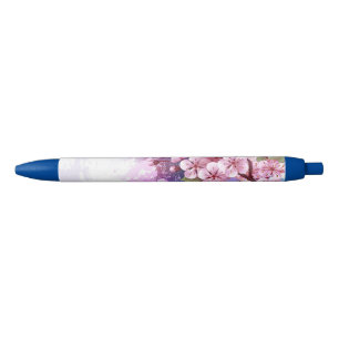 Pink Sakura on Painting Background Black Ink Pen