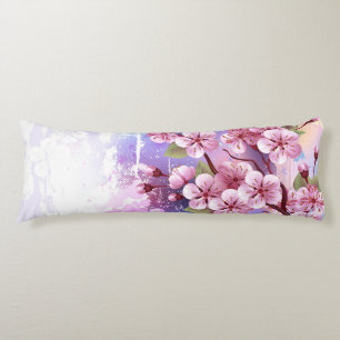 Pink Sakura on Painting Background Body Cushion