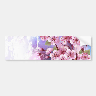 Pink Sakura on Painting Background Bumper Sticker