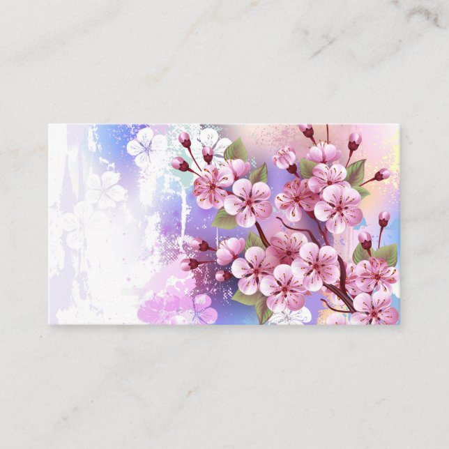 Pink Sakura on Painting Background Business Card (Front)