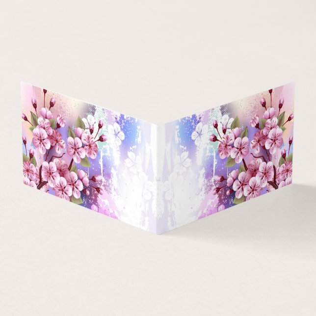 Pink Sakura on Painting Background Business Card (Outside)