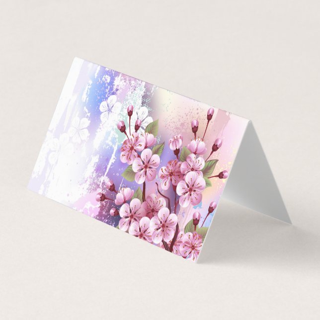 Pink Sakura on Painting Background Business Card (Front)