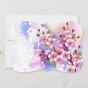 Pink Sakura on Painting Background Card